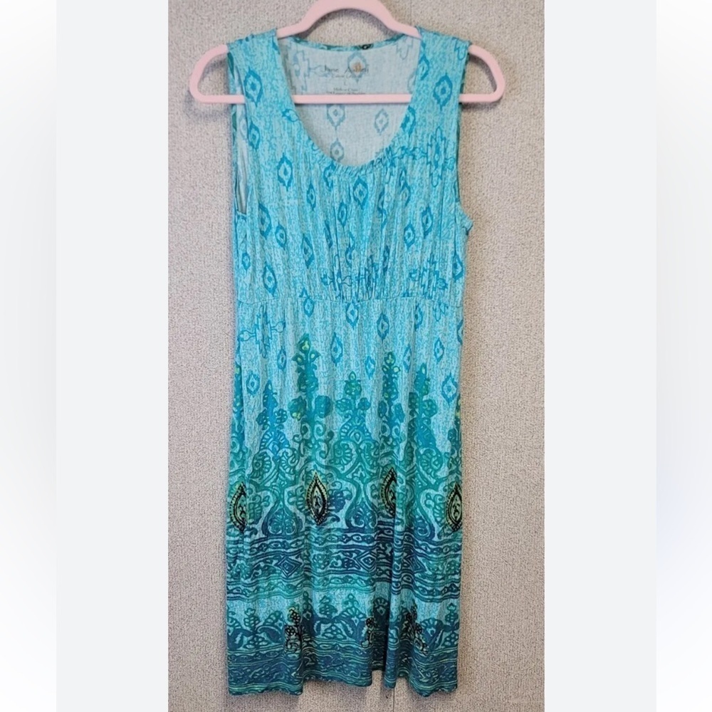 Jane Ashley Women’s Casual Lifestyles Teal Ocean Print Tunic Tank Shirt SZ‎ Med